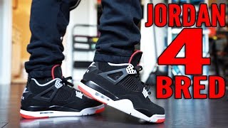 2019 JORDAN 4 quotBREDquot SNEAKER REVIEW AND ON FOOT  SNEAKER OF THE YEAR [upl. by Darcie41]