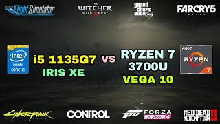 i5 1135G7 Intel Iris Xe Graphics vs Ryzen 7 3700U Vega 10 Gaming Test  2021 [upl. by Edi889]