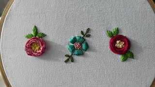 Hand Embroidery Flowers for beginners🌸 l 3D Flower Embroidery l Step by step Tutorial embroidery [upl. by Ludovick]