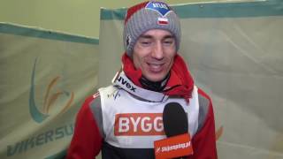 Kamil Stoch po triumfie w Vikersund 19032017 [upl. by Nomelif719]