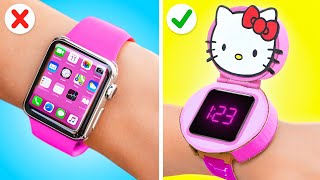 MY MOM MADE ME DIY HELLO KITTY GADGETS💖 Cardboard Crafts and Easy Parenting Hacks by 123 GO [upl. by Nonnad]