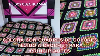 Colcha con cuadros de colores tejido a crochet para principiantes fácil y rápido de hacer [upl. by Esinehc240]