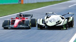 Ferrari F1 2022 F175 vs Lamborghini V12 Vision GT at Monza GP [upl. by Nahc]