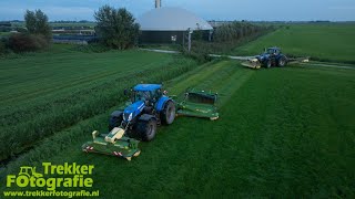 Hiemstra  Maaien  Mowing  Gras Mähen  2x New Holland  Krone [upl. by Idieh719]