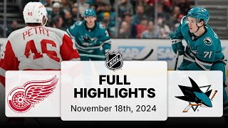 NHL Highlights  Red Wings vs Sharks  November 18 2024 [upl. by Philippe]