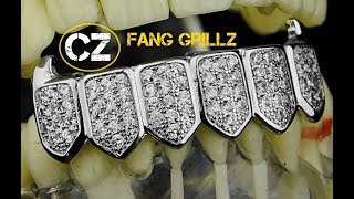 Fang Grillz CZ Silver Tone Bottom Teeth Micro Pave Cubic Zirconia Bling Hip Hop Grills [upl. by Eirena]