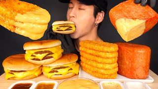 ASMR CHEESY HASH BROWNS amp SPAM amp TRIPLE CHEESEBURGERS MUKBANG 먹방 No Talking EATING SOUNDS [upl. by Sassan]