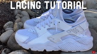 HOW TO LACE Nike Air Huarache quotTriple WhitePure Platinumquot [upl. by Dnaletak]