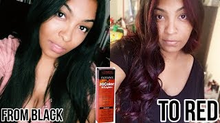 DYING BLACK HAIR TO MAGENTA RED USING LOREAL HICOLOR HIGHLIGHTS WITH NO BLEACH [upl. by Demaria498]