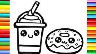 How to draw fast food burger with a drink ll easy step by step drawing for kids [upl. by Nylesaj]