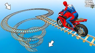 الأبطال الخارقين على القضبان دوامة قمع جسر  SPIDERMAN on Motorcycle in Spiral Bridge Stunt Ride [upl. by Beore]