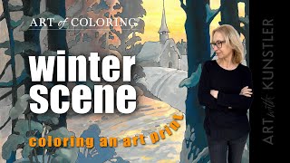 Winter Landscape painting Coloring an art print with acrylics [upl. by Lesab]