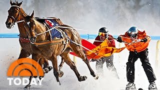 Skijoring The Intense Sport Of Getting Pulled By A Horse  TODAY [upl. by Inittirb999]