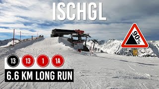 66km long run via pistes 13 13 1 1a in Ischgl Samnaun [upl. by Hahsi]