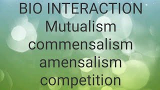 BIOINTERACTION MUTUALISM COMMENSALISM COMPETITIONPREDATIONAMENSALISM NEAUTRALISM [upl. by Yezdnil36]