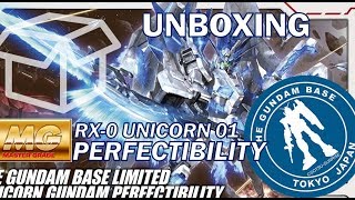 UNBOXING MG 1100 UNICORN PERFECTIBILITY GUNDAM BASE LIMITED [upl. by Ahsiema]