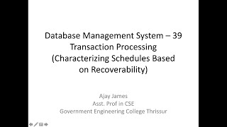 Database Management System–39 Transaction Processing Schedules Basedon Recoverability [upl. by Pris]