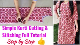 Kurti Cutting and Stitching Step by Step  KurtiSuitkameez Cutting and Stitching Full Tutorial [upl. by Tiedeman97]