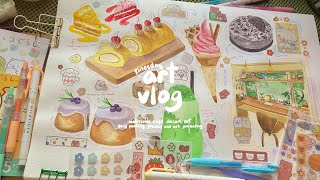 art vlog 🍓🎨 easy watercolor food art painting cafe desserts ☕️ [upl. by Mongeau]