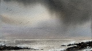 How To Paint a Simple Beginners Stormy Sea amp Sky Watercolor Landscape Atmospheric Loose Watercolour [upl. by Rrats]