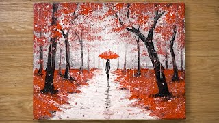 Walking in the Rain  Red Acrylic Painting Technique 448 [upl. by Bluma]