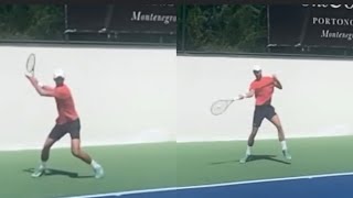 Djokovic Novak Forehand Slow motion  real speed training Portonovi Tipsarevic Academy August 2023 [upl. by Dnalyag]