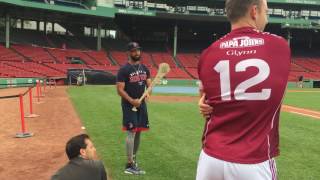 Red Sox Chris Young Deven Marrero get a lesson in Hurling from Gary Maguire GAA hurlers [upl. by Oilerua]