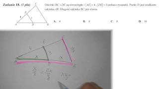 matura 2014 sierpień zad 18 Odcinki BC i DE są równoległe Punkt D jest środkiem AB Oblicz BC [upl. by Peers484]
