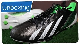 Adidas F50 Adizero Synthetic  Micoach BlackGreenWhite  BENZEMA Boots Unboxing [upl. by Jaynell]