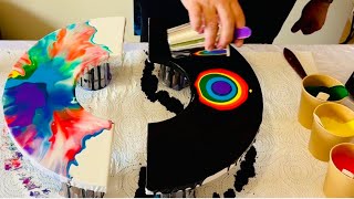 SemiCircle Diptych Art ⚫️⚪️  Balanced Rainbow 🌈 Abstract Acrylic Pouring Painting Tutorial [upl. by Upali65]