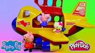 Peppa Pigs Jumbo Jet Flying Adventure Play Doh Hello Kitty Muddy Puddle Kids Toys [upl. by Currier]