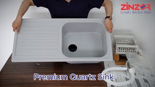 Zinzer Quartz Kitchen Sink Single Bowl Drainboard 36 x 18 Grey Model Unboxing [upl. by Lehcsreh893]