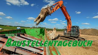 Baustellentagebuch 20  Oberboden abtragen Archäologen und Lasersteuerung  Hitachi ZX2256 [upl. by Molahs]