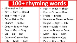 100 Rhyming Words  What are rhyming words  Learn with examples [upl. by Dorison]