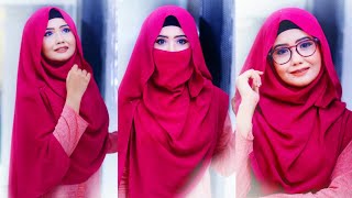 Hijab and Niqab tutorial with Glasses Viscose hijab  SanjiDa💙 [upl. by Aneehs]