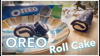 「免烤箱蛋糕」超簡單 oreo 奧利歐 蛋糕捲 ～ 只需要兩種材料  Oreo Cookie Cake Roll Recipe [upl. by Turk]