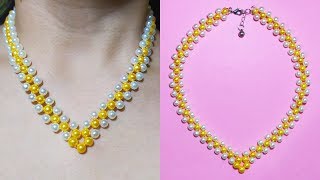 HERMOSO COLLAR DE PERLAS FÁCIL Y RÁPIDO  COLLAR EN FORMA DE V collar2019 MANUALIDADES FÁCILES [upl. by Laufer]