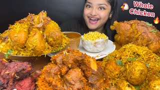 SPICY WHOLE MUGLAI MURG CHICKEN BIRYANI MUTTON BIRYANI EGG BIRYANI AND CHICKEN LOLLIPOP 🍗EATING [upl. by Sneed]