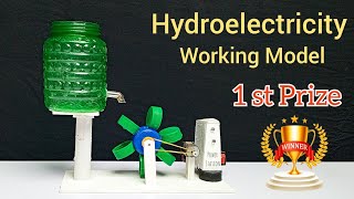 How to make hydro powerplant working model Hydroelectricity science exhibition project working model [upl. by Anailuy]