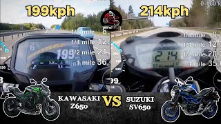 2022 Kawasaki Z650 vs Suzuki SV650  Top Speed  Acceleration  All Stock🔥🔥 [upl. by Azila]