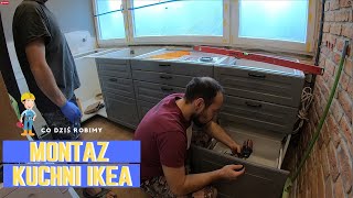 Montaż kuchni z szarymi frontami Bodbyn z Ikea Remont mieszkania w bloku [upl. by Neimad]