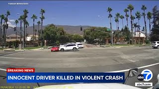 Dash cam video shows violent Fontana crash involving fleeing suspect that killed innocent driver [upl. by Nuahsel]