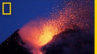 Amazing Volcano Footage See Smoke and Lava Erupt From Mount Etna  National Geographic [upl. by Rednav]