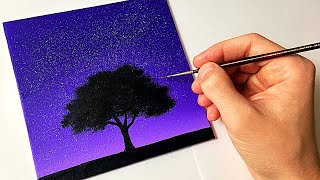 Easy Night Sky for Beginners  Acrylic Painting Tutorial Step by Step [upl. by Claudina]