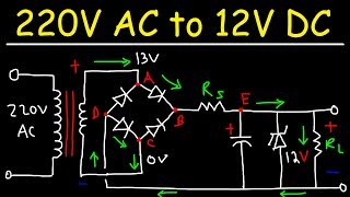 220V AC to 12V DC Converter Power Supply Using Diodes Capacitors Resistors amp Transformers [upl. by Rudy]