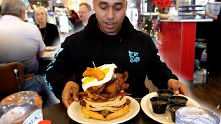 MAX AND LOUIES ALL AMERICAN BREAKFAST STACK CHALLENGE Can I beat Beardmeatsfood record [upl. by Yoj]