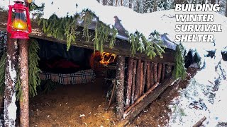 Winter BUSHCRAFT Building of a warm underground shelter for survival in winter forest [upl. by Doralynn]