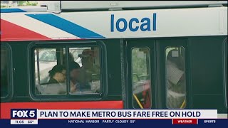 Free DC Metrobus rides on hold at request of WMATA  FOX 5 DC [upl. by Furmark374]