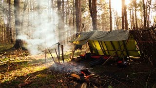 Solo Winter Overnighter in Bushcraft Lean To Camp [upl. by Maxwell]