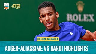 Felix AugerAliassime vs Luca Nardi Highlights  Rolex Monte Carlo Masters 2024 [upl. by Hootman]